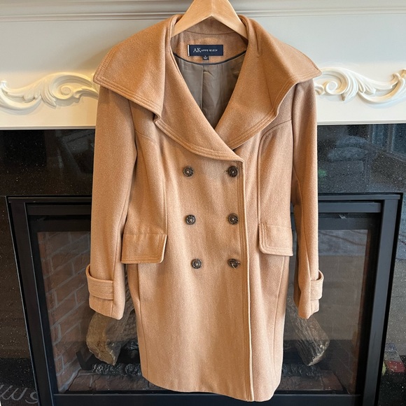 AK Anne Klein Wool Pea Coat Camel Winter Long - Picture 6 of 11